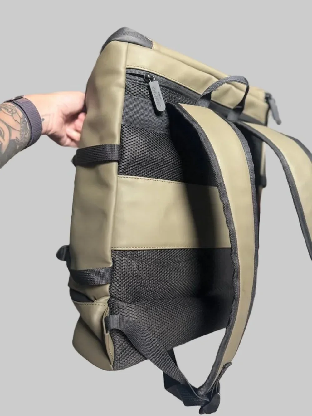 Duchamp London Waterproof Roll-Top Laptop Backpack Taupe Beige Commuter Travel B